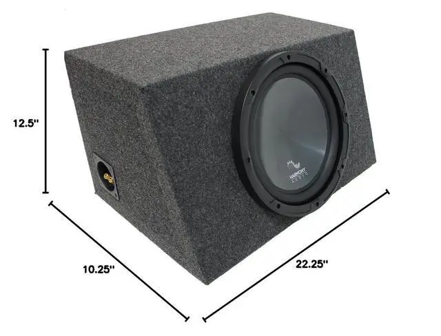 Alt view image 4 of 4 - Single 12" Sealed Hatchback Sub Box Harmony R124 Loaded Subwoofer Enclosure | Universal design for cars, deep low-end punch, space-saving combo upgrade, quick install, 12 inch size