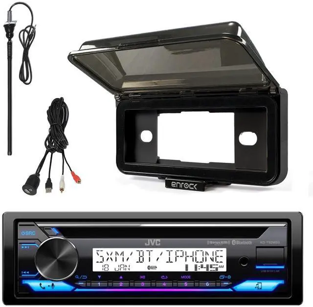 Main image of Single DIN Marine Bluetooth Stereo CD Receiver, Radio Cover, USB/AUX Adapter, Long Range AM/FM Radio Antenna