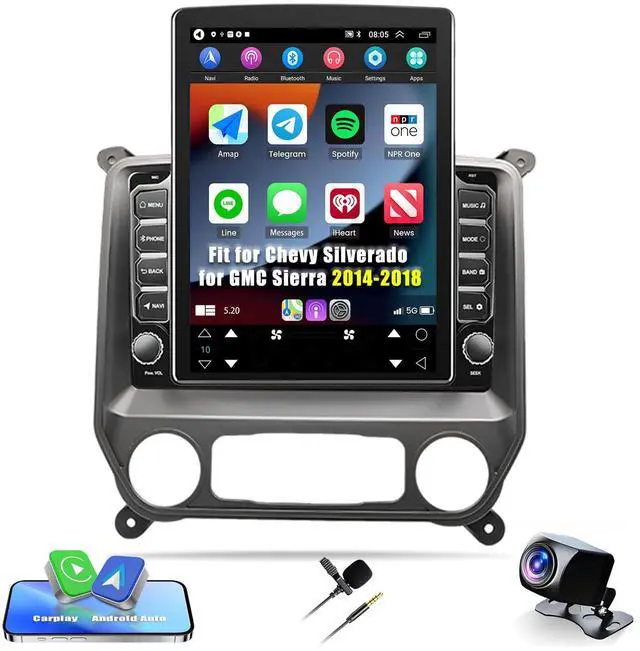 Main image of Android 14 Car Stereo Universal Fit for Chevy Silverado GMC Sierra 2014-2018, 9.7inch Touchscreen Car Radio Built-in Carplay/Android Auto Support Bluetooth SWC GPS WiFi Backup Camera,2G+32G
