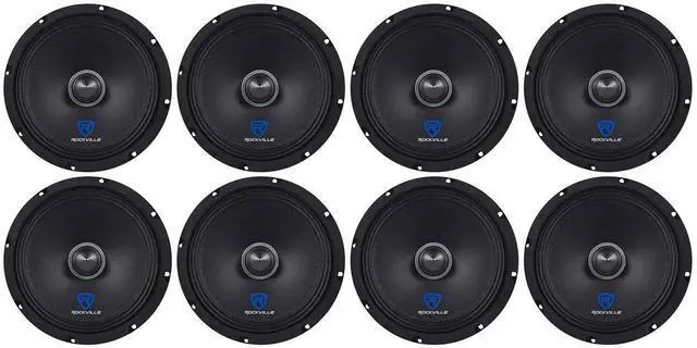 Main image of RXM84 8-Pack 8" 4-Ohm Car Audio Mid-Bass/Midrange Bullet Speaker | 250W Peak / 125W RMS, Kevlar Cone, 1.5" CCAR Voice Coil, 90 Oz Magnet, Wire Mesh Grille, 102dB, 100Hz-11kHz