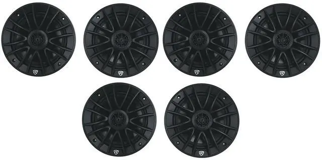 Main image of RM-PREMIUM-65 Black 6.5" 4-Ohm, Marine Boat Speakers, 6-Pack | 600W Peak, 150W RMS, 35Hz-20kHz, 93dB Sensitivity, True Coaxial Design, Weather-Resistant Grilles, Mounting Screws