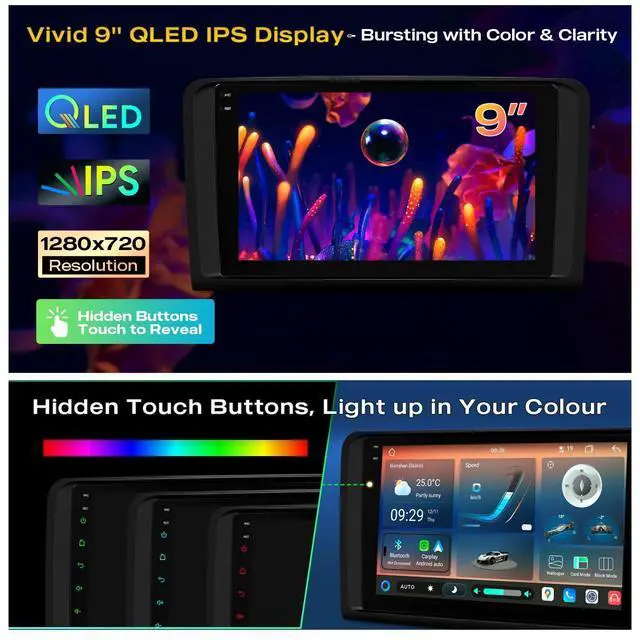 Alt view image 2 of 6 - 9" Android Car Stereo for MercedesBenz MLClass W164 GLClass X164 | Android 14, QLED IPS, OctaCore 8+128GB, Dual Bluetooth, Wireless CarPlay & Android Auto, DSP, GPS Navigation, Global 4G LTE