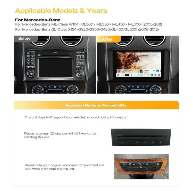 Alt view image 3 of 6 - 9" Android Car Stereo for MercedesBenz MLClass W164 GLClass X164 | Android 14, QLED IPS, OctaCore 8+128GB, Dual Bluetooth, Wireless CarPlay & Android Auto, DSP, GPS Navigation, Global 4G LTE