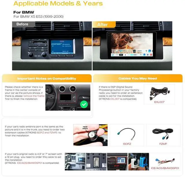 Alt view image 3 of 6 - 9" QLED Android14 Car Stereo for BMW X5 E53 19992006, 8+128GB | OctaCore 8GB+128GB,Dual Bluetooth,Wireless CarPlay & Android Auto,Builtin DSP,GPS Navigation,Global 4G LTE