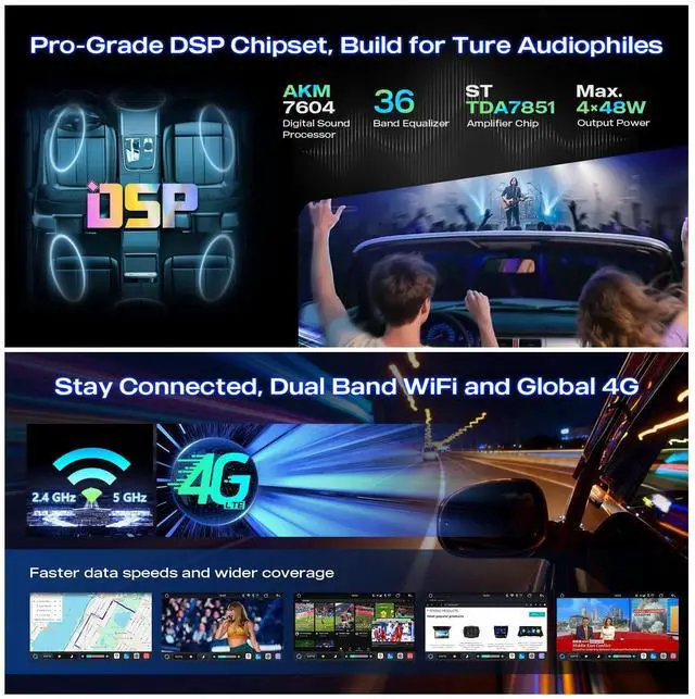 Alt view image 6 of 6 - 9" QLED Android14 Car Stereo for BMW X5 E53 19992006, 8+128GB | OctaCore 8GB+128GB,Dual Bluetooth,Wireless CarPlay & Android Auto,Builtin DSP,GPS Navigation,Global 4G LTE