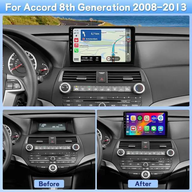 Alt view image 2 of 7 - Car Radio for Honda Accord 8th 2008 2009 2010 2011 2012 2013-10.1 Touch Screen Upgrade for Accord Car Stereo Bluetooth, FM, Wireless Android Auto, GPS, WiFi, SWC, Backup Cam
