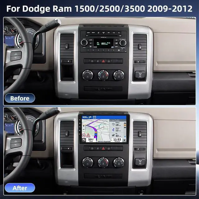 Alt view image 2 of 6 - 10'' Android 14 Car Stereo Radio for Dodge Ram 1500/2500/3500 2009-2012, Double Din Radio with Carplay Android Auto GPS Bluetooth WiFi Touch Screen SWC FM RDS DSP Mirror Link MIC Backup Camera