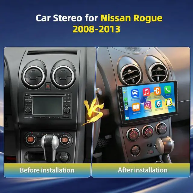 Alt view image 2 of 7 - 10.1 Inch Double din car Screen for Nissan Rogue 2008 2009 2010 2011 2012 2013 with wireles CarPlay and Android Auto,HD Touch Screen Car Stereo with Mirror Link, Bluetooth 5.0, Backup Camera-4+64G