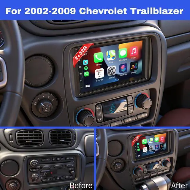 Alt view image 2 of 7 - 7" Android 13 Car Stereo Radio for 2002-2009 Chevrolet Trailblazer | with Wireless CarPlay & Android Auto, Touch Carplay Screen for Car, Bluetooth/WiFi/GPS/FM/RDS/SWC/Backup Camera/Mic 2+32G