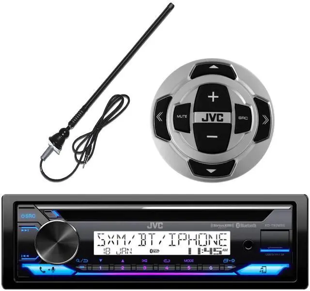 Main image of Single DIN in-Dash Marine Boat Yacht Bluetooth Radio USB AUX Stereo CD Player Receiver Bundle Combo with Wired Radio Remote and Enrock Long Range Marine Radio Antenna