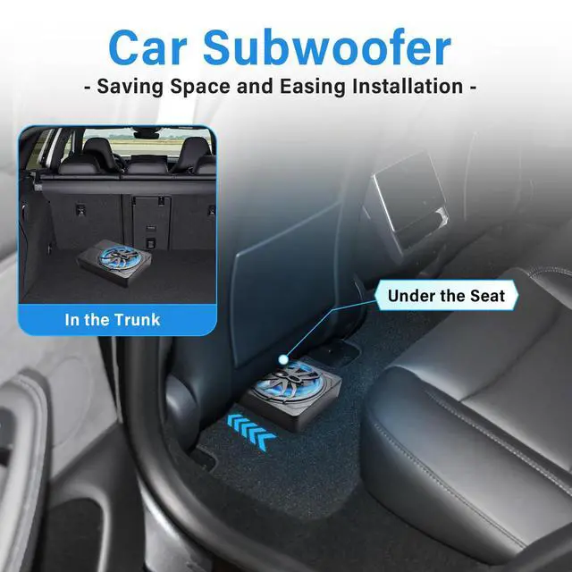 Alt view image 3 of 6 - 10" 800W Ultra-Slim Powered Car Subwoofer, Under Seat Design with Built-in Amp, Blue LED, Heat Dissipation & Powerful Bass for Car/Truck/SUV Audio