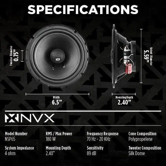 Alt view image 2 of 7 - 540W Peak (180W RMS) 6.5" N-Series 2-Way Coaxial Speakers with 20mm Silk Dome Tweeters with Speaker Baffles, Sound Dampening, Roller, and Panel Removal Kit