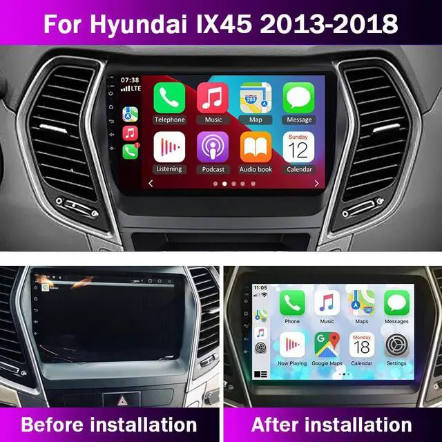Alt view image 2 of 7 - Car Stereo Radio for Hyundai Santa Fe IX45 2013-2018 with Wireless Carplay Android Auto, 9'' Touch Screen in-Dash Navigation GPS Unit, WiFi, Bluetooth, DSP, FM, SWC, Mic, Backup Cam