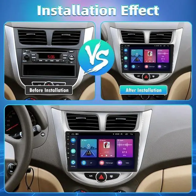 Alt view image 2 of 6 - Android 13 Car Radio Stereo Compatible for Hyundai Accent Verna 2011-19, 9" Touchscreen Car Radio Audio Receiver with Wireless CarPlay,Android Auto,GPS Navigation,Bluetooth,Back-up Camera,FM,SWC