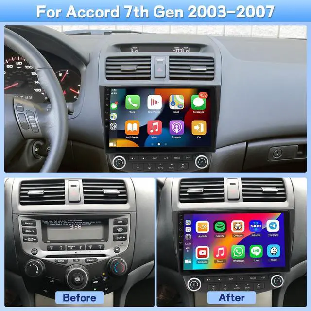 Alt view image 2 of 7 - 4+64GB Car Radio for Honda Accord 7th 2003 2004 2005 2006 2007 with Wireless Carplay Android Auto, 10'' Touch Screen Head Unit for Accord 7th GPS Navigation WiFi SWC FM AM Radio Backup Camera