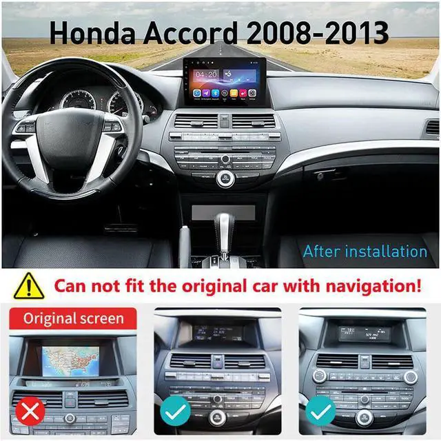 Alt view image 2 of 7 - 2G+32G Android Car Stereo for Honda Accord 8th 2008-2012 with Wireless Carplay and Android Auto, 10.1 IPS Inch Touch Screen Double Din Car Radio w/GPS Bluetooth WiFi FM RDS SWC Rear View Camera