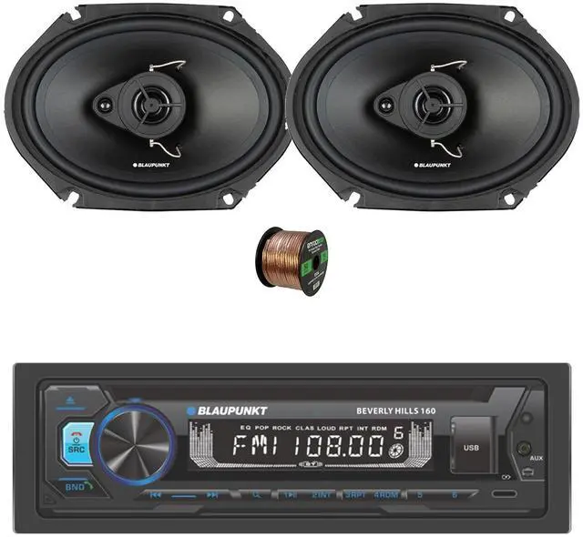 Main image of Beverly Hills 160 Single DIN Bluetooth DVD/CD Stereo Receiver, 2X 6x8 60 Watt Max 3-Way Car Speakers w/Wire