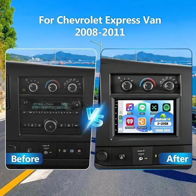 Alt view image 2 of 7 - 4G+64G Car Radio for Chevy Express Van 2008-2011 with 10 Inch Touch Screen | Android 14 Double Din Car Stereo for Express Van w/Wireless CarPlay and Android Auto Bluetooth WiFi GPS FM BT SWC EQ Camera