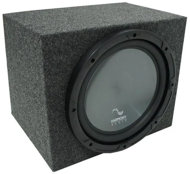 Main image of Single 15 Inch Sealed Subwoofer Box Rearfire with R154 Sub | Tight accurate bass, compact loaded enclosure fits most trunks, carpeted finish, easy wiring, great starter package