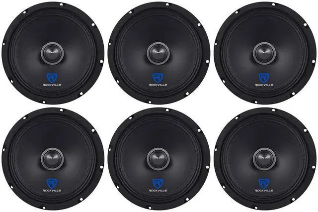 Main image of RXM84 8" 4-Ohm Car Audio Mid-Bass/Midrange Speaker, 6-Pack | 250W Peak / 125W RMS, Kevlar Cone, 1.5" CCAR Voice Coil, 90 Oz Magnet, Wire Mesh Grille, 102dB, 100Hz-11kHz