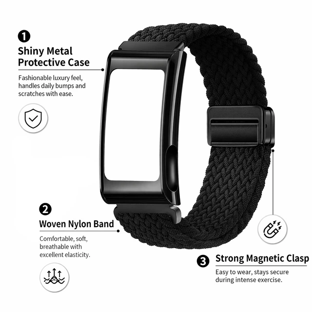 Alt view image 2 of 7 - 22mm Braided Nylon Band for Amazfit Helio Strap with Metal Bumper Case