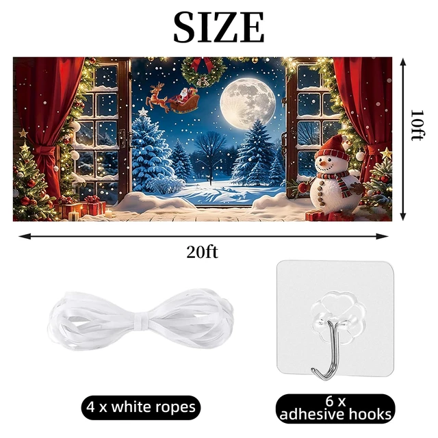 Alt view image 4 of 7 - Christmas Backdrop 20x10ft Winter Xmas Holiday Snowman Santa Claus Photography Background Large Window Forest Snowflakes Pine Tree Banner Decorations Photo Booth Props Fabric Supplies