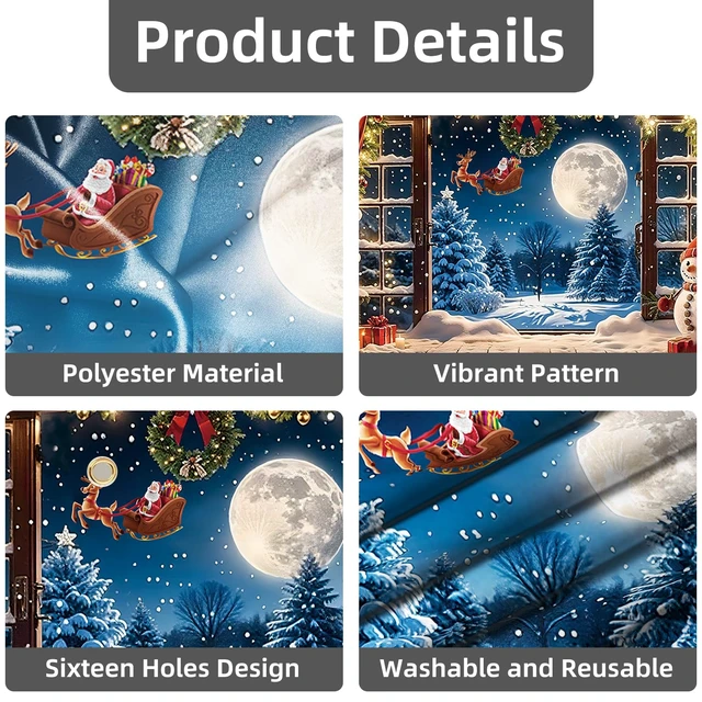 Alt view image 7 of 7 - Christmas Backdrop 20x10ft Winter Xmas Holiday Snowman Santa Claus Photography Background Large Window Forest Snowflakes Pine Tree Banner Decorations Photo Booth Props Fabric Supplies