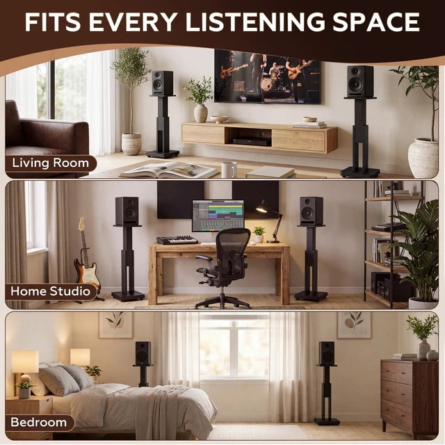 Alt view image 7 of 7 - 2 Pcs Height Adjustable Speaker Stands Heavy Duty 50 Lbs Wood Vinyl Record Player Stands Pair for Studio Housewarming Home Decoration(18-28",Black)
