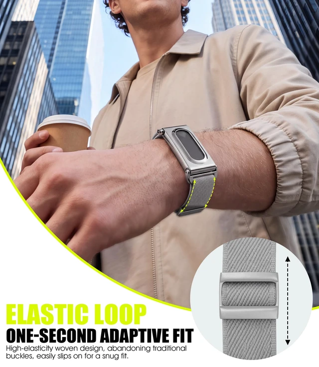 Alt view image 5 of 6 - Nylon Band Compatible with Google Fitbit Air, 14mm Metal Shell, Grey Breathable Woven Sport Strap with Secure Pin Buckle Closure for Comfortable All-Day Wear