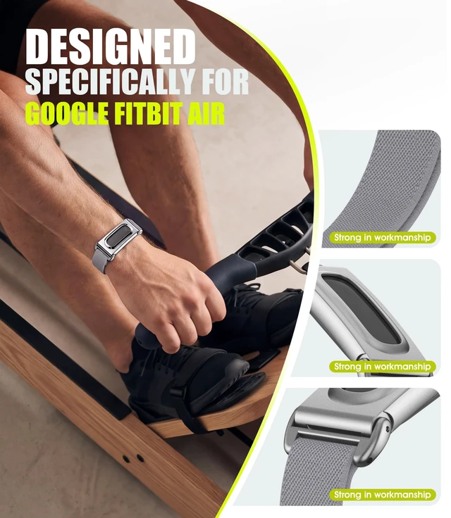 Alt view image 2 of 6 - Nylon Band Compatible with Google Fitbit Air, 14mm Metal Shell, Grey Breathable Woven Sport Strap with Secure Pin Buckle Closure for Comfortable All-Day Wear