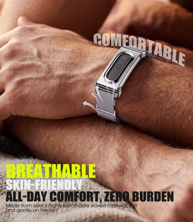 Alt view image 3 of 6 - Nylon Band Compatible with Google Fitbit Air, 14mm Metal Shell, Grey Breathable Woven Sport Strap with Secure Pin Buckle Closure for Comfortable All-Day Wear