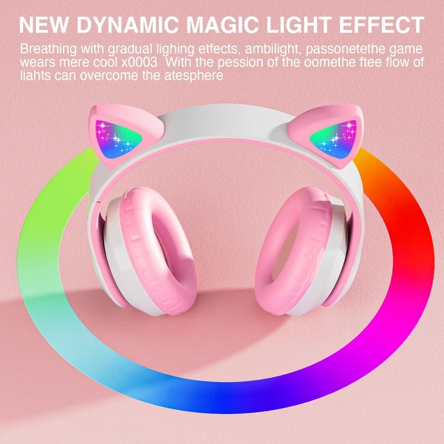 Alt view image 3 of 7 - Kids Bluetooth Headphones, Foldable Cat Ear Headphones with Mic Glowing RGB Cat Ears and Paws, 10-Hour Playtime, and Foldable Comfort Make This the Ultimate Gift for Girls