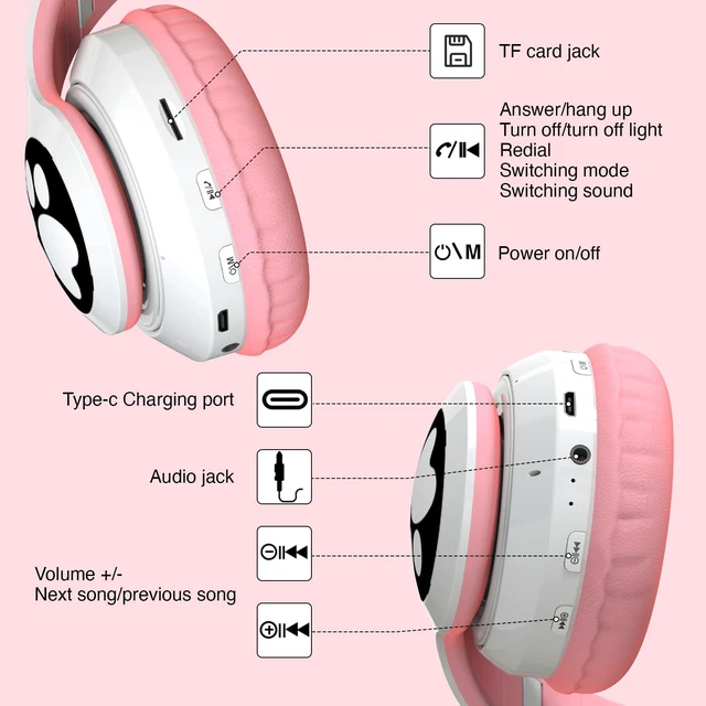 Alt view image 5 of 7 - Kids Bluetooth Headphones, Foldable Cat Ear Headphones with Mic Glowing RGB Cat Ears and Paws, 10-Hour Playtime, and Foldable Comfort Make This the Ultimate Gift for Girls