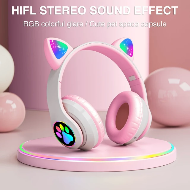 Alt view image 4 of 7 - Kids Bluetooth Headphones, Foldable Cat Ear Headphones with Mic Glowing RGB Cat Ears and Paws, 10-Hour Playtime, and Foldable Comfort Make This the Ultimate Gift for Girls