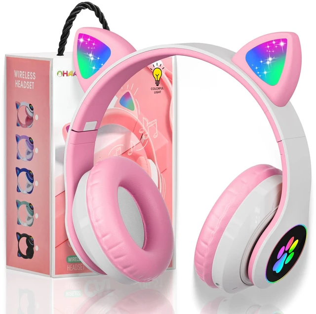 Main image of Kids Bluetooth Headphones, Foldable Cat Ear Headphones with Mic Glowing RGB Cat Ears and Paws, 10-Hour Playtime, and Foldable Comfort Make This the Ultimate Gift for Girls