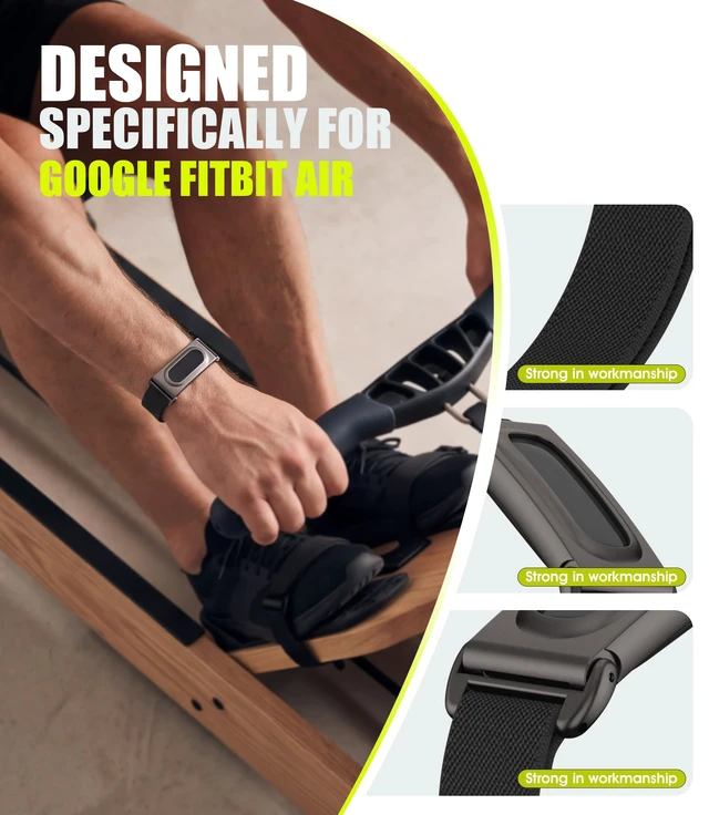 Alt view image 2 of 6 - Nylon Band Compatible with Google Fitbit Air, 14mm Metal Shell, Black Breathable Woven Sport Strap with Secure Pin Buckle Closure for Comfortable All-Day Wear