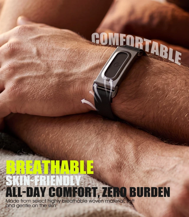 Alt view image 3 of 6 - Nylon Band Compatible with Google Fitbit Air, 14mm Metal Shell, Black Breathable Woven Sport Strap with Secure Pin Buckle Closure for Comfortable All-Day Wear