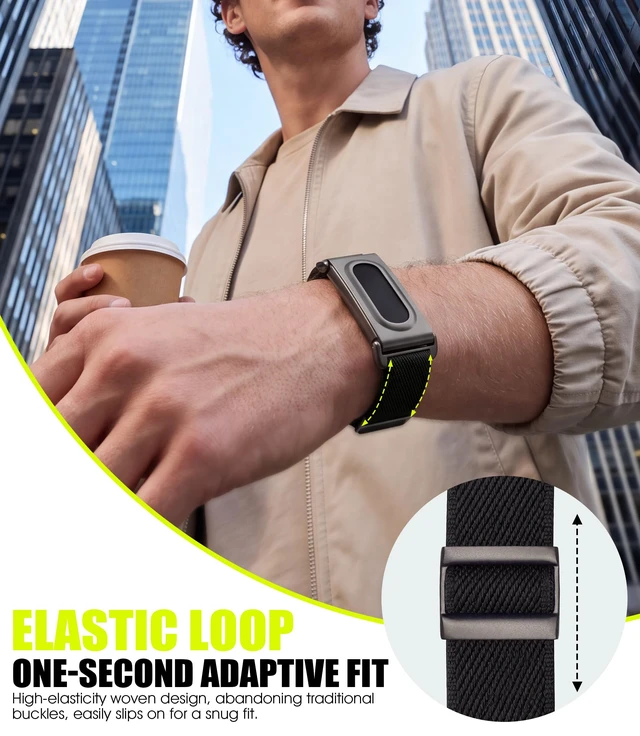 Alt view image 5 of 6 - Nylon Band Compatible with Google Fitbit Air, 14mm Metal Shell, Black Breathable Woven Sport Strap with Secure Pin Buckle Closure for Comfortable All-Day Wear