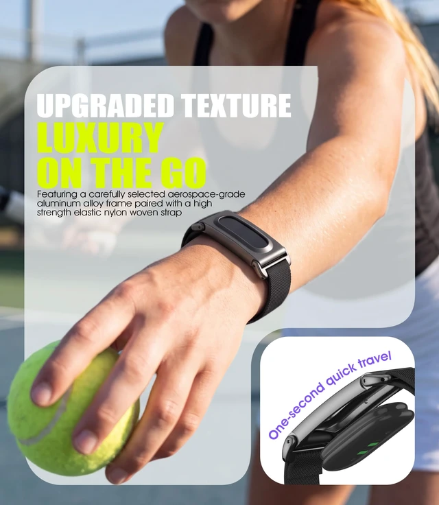 Alt view image 4 of 6 - Nylon Band Compatible with Google Fitbit Air, 14mm Metal Shell, Black Breathable Woven Sport Strap with Secure Pin Buckle Closure for Comfortable All-Day Wear