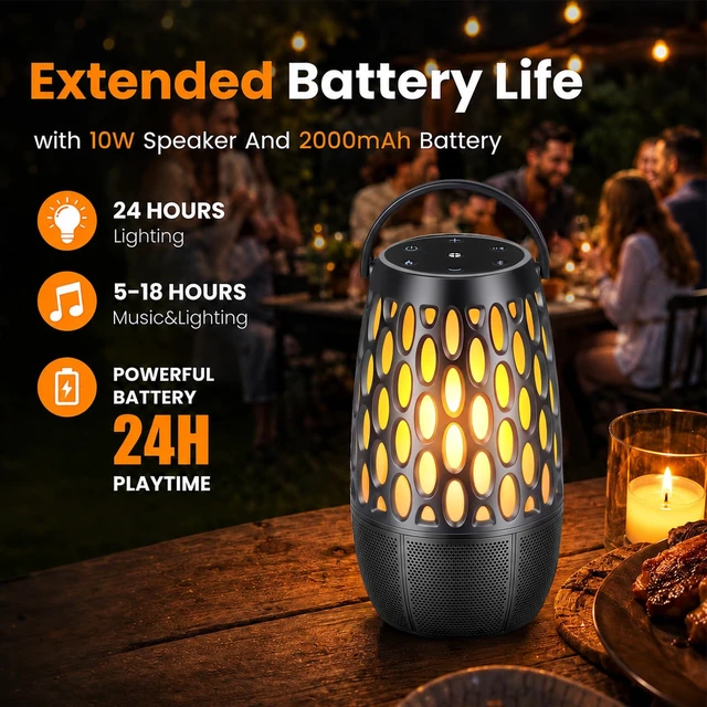 Alt view image 3 of 7 - Outdoor Bluetooth Speaker with Flame Lights with IPX6 Waterpoof,10W HD Stereo Sound, Bluetooth 5.3 Led Flame Speaker,Decorations for Party Garden Patio (1 Pack)