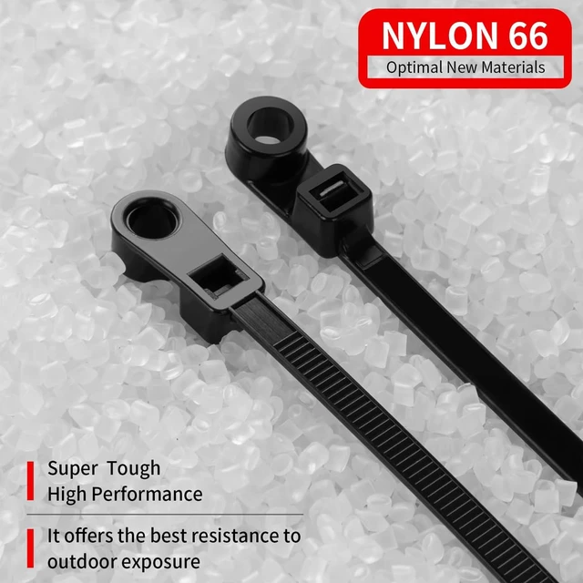 Alt view image 5 of 6 - 8in Black Zip Ties with Screw Hole, 75lbs Nylon Heavy Duty Zip Ties with Screw Mounting Hole, Mountable Head Cable Ties Straps, for Indoor and Outdoor Cable Management (200, 8in)