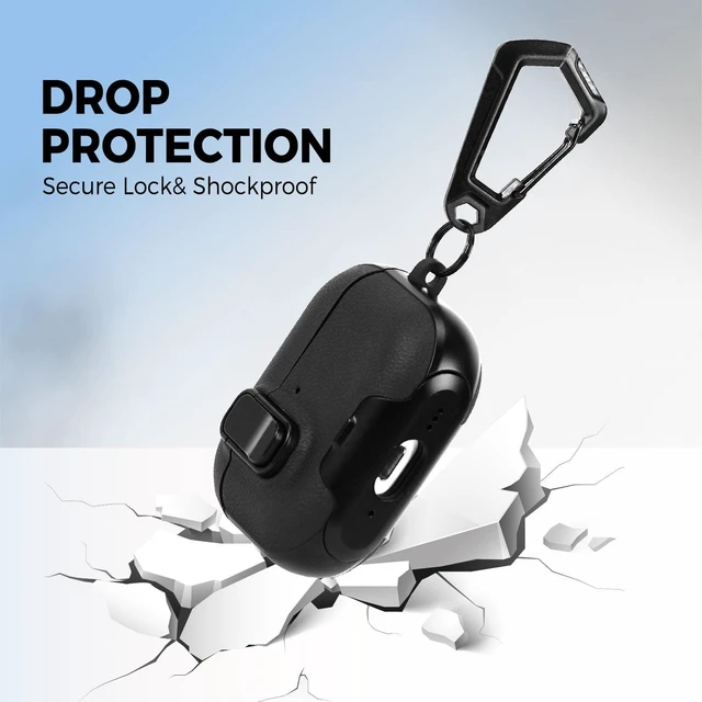 Alt view image 5 of 7 - for AirPods Pro 3 Case with Cleaner Kit, Checker Cover, Lock & Stand Premium Black Leather Texture, Secure Lock, Built-In Phone Stand, Carabiner Keychain & Full-Body Shockproof Protection