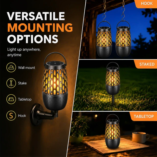 Alt view image 6 of 7 - Outdoor Bluetooth Speaker with Flame Lights with IPX6 Waterpoof,10W HD Stereo Sound, Bluetooth 5.3 Led Flame Speaker,Decorations for Party Garden Patio (1 Pack)