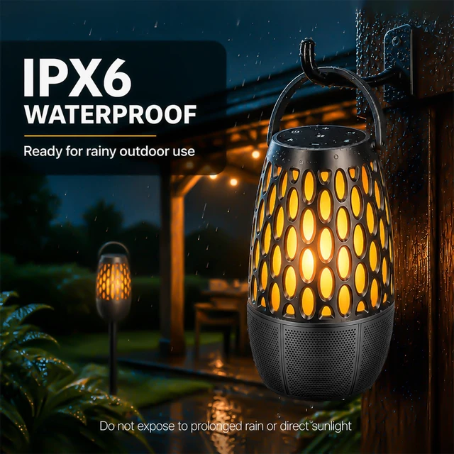 Alt view image 4 of 7 - Outdoor Bluetooth Speaker with Flame Lights with IPX6 Waterpoof,10W HD Stereo Sound, Bluetooth 5.3 Led Flame Speaker,Decorations for Party Garden Patio (1 Pack)