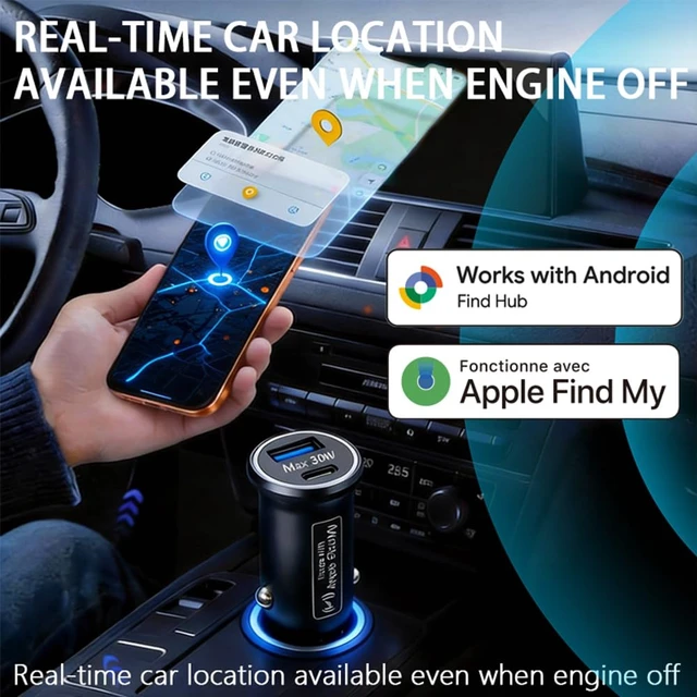 Alt view image 2 of 7 - Bluetooth Item Finder Tag for Apple Find My & Google Find Hub, Magnetic 30W USB-C Car Charger Tracker, Super-Capacitor Backup Up to 25 Days, No Monthly Fee, Not Built-in GPS