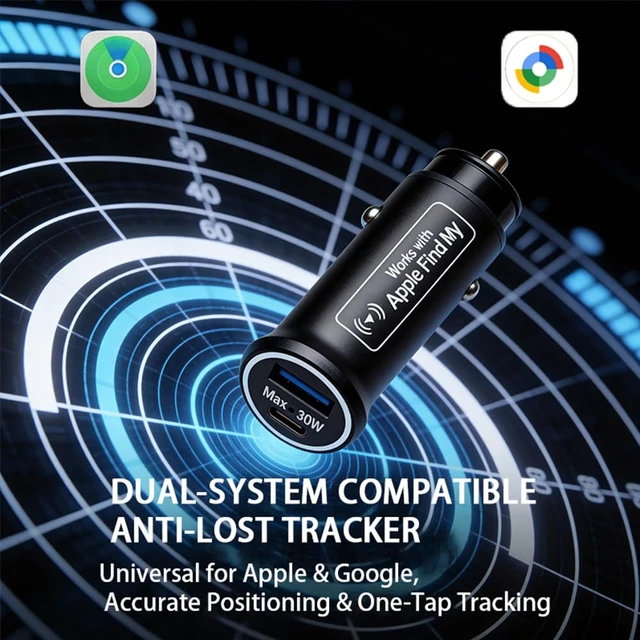 Alt view image 4 of 7 - Bluetooth Item Finder Tag for Apple Find My & Google Find Hub, Magnetic 30W USB-C Car Charger Tracker, Super-Capacitor Backup Up to 25 Days, No Monthly Fee, Not Built-in GPS