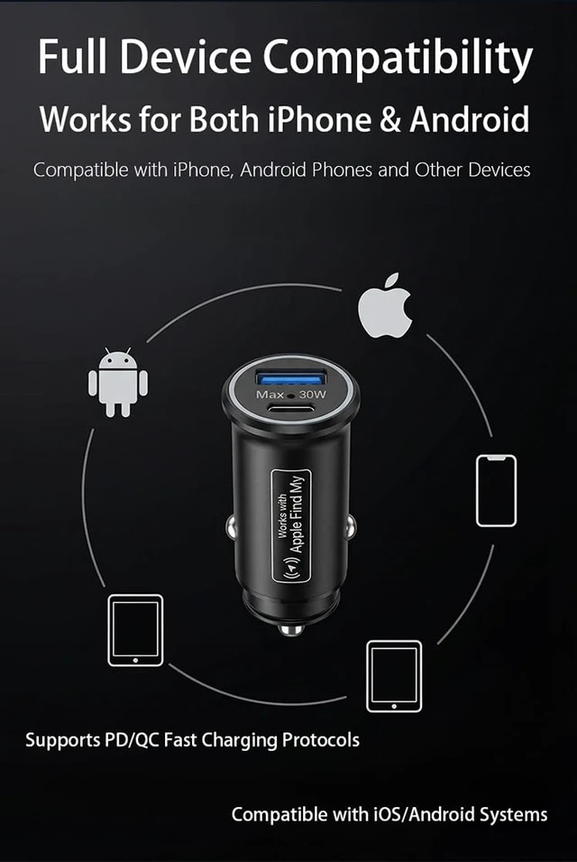 Alt view image 6 of 7 - Bluetooth Item Finder Tag for Apple Find My & Google Find Hub, Magnetic 30W USB-C Car Charger Tracker, Super-Capacitor Backup Up to 25 Days, No Monthly Fee, Not Built-in GPS