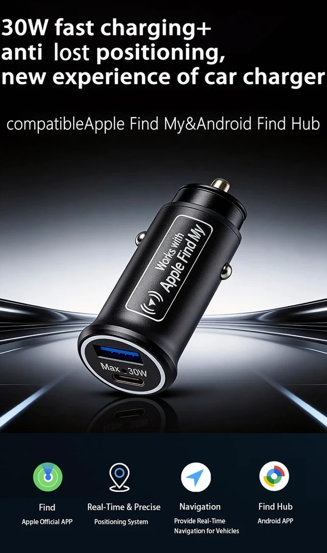 Alt view image 5 of 7 - Bluetooth Item Finder Tag for Apple Find My & Google Find Hub, Magnetic 30W USB-C Car Charger Tracker, Super-Capacitor Backup Up to 25 Days, No Monthly Fee, Not Built-in GPS