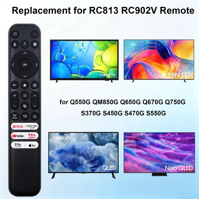 Alt view image 2 of 6 - RC813 Voice Remote Compatible with TCL Google TV for 4K UHD HDR LED QLED QD-Mini LED Full-HD Smart TVs TCL QM8/QM7/S5/S4/S3/Q7/Q6/Q5 Series