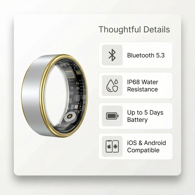 Alt view image 5 of 7 - Smart Ring Size 9, Fitness HR SpO2 Sleep Tracker, Silver, iOS Android